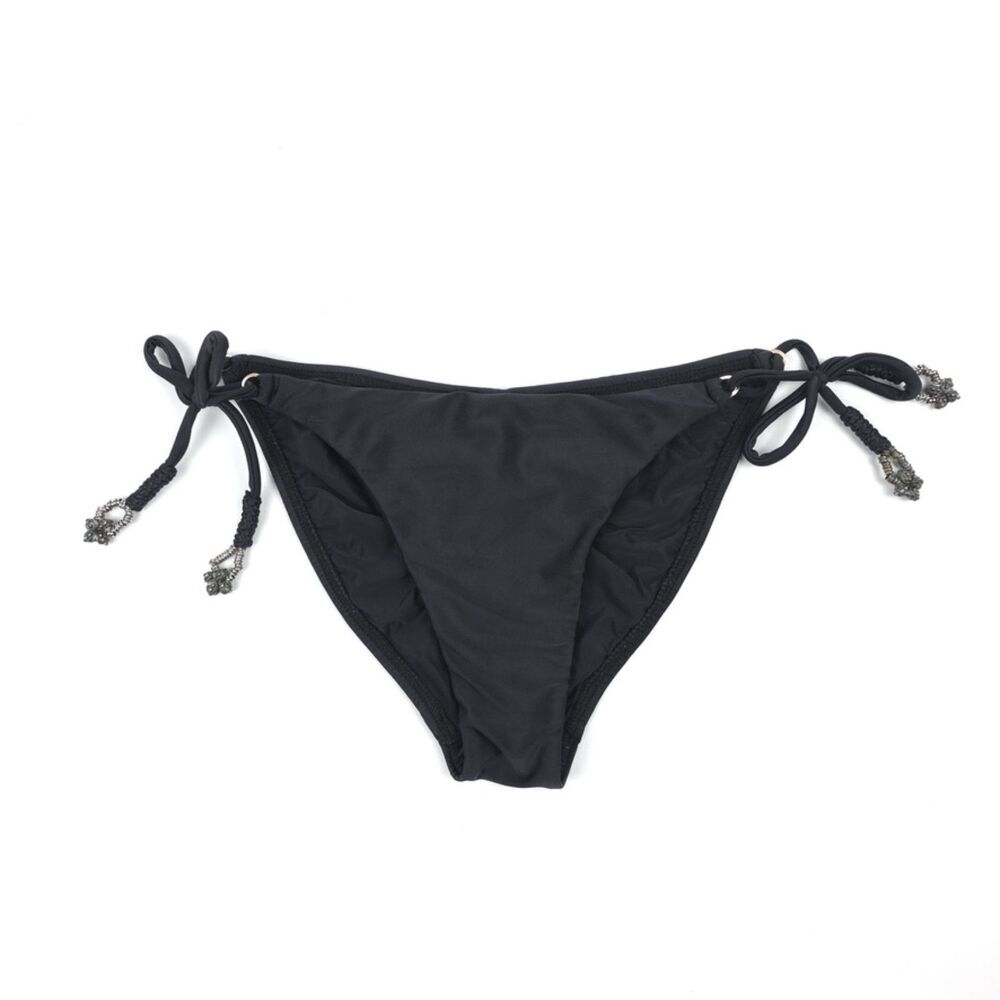 VIX Paula Hermanny Ruched Side Tie Hipster Bikini Bottom Beaded Boho Minimal
